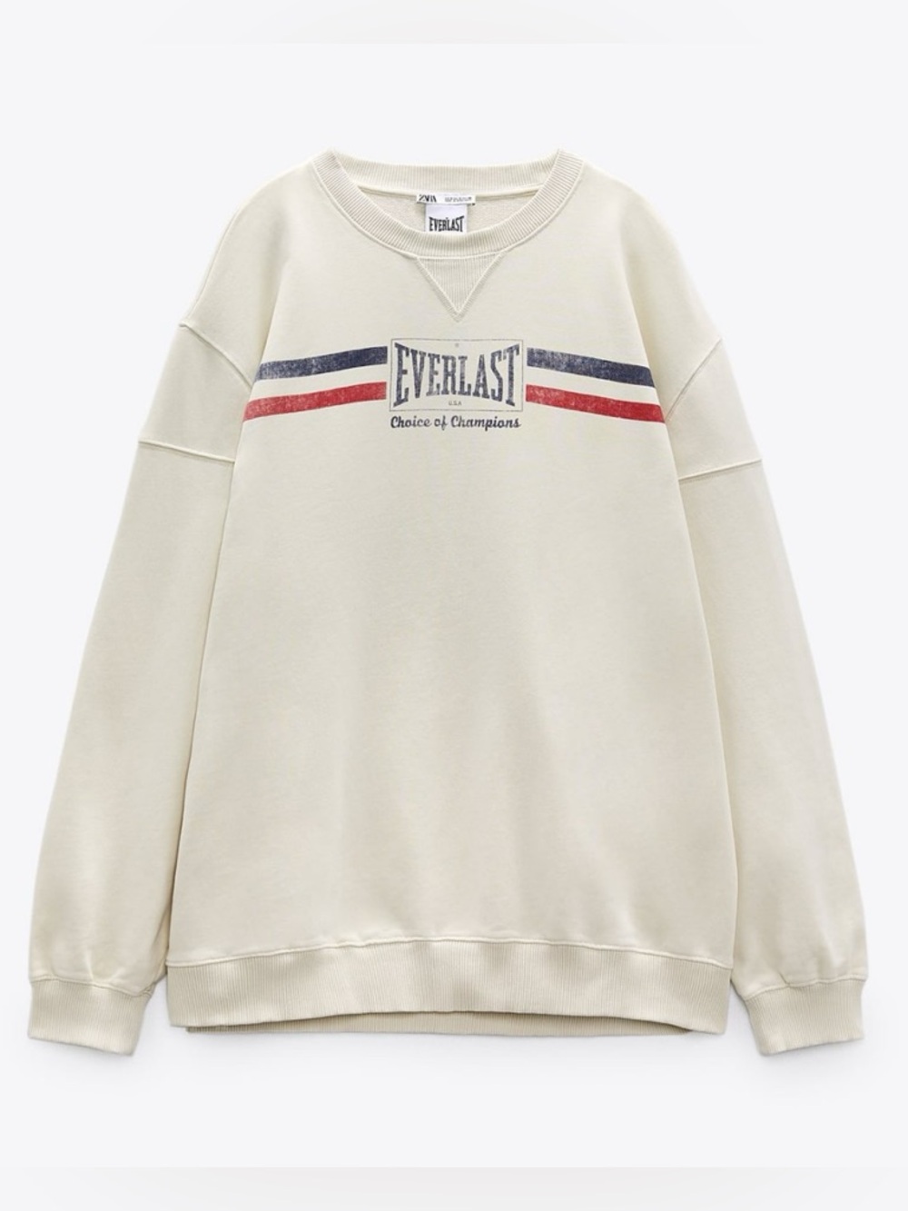 Zara Everlast Limited Edition Cream Crewneck Sweatshirt with Vintage Stripes